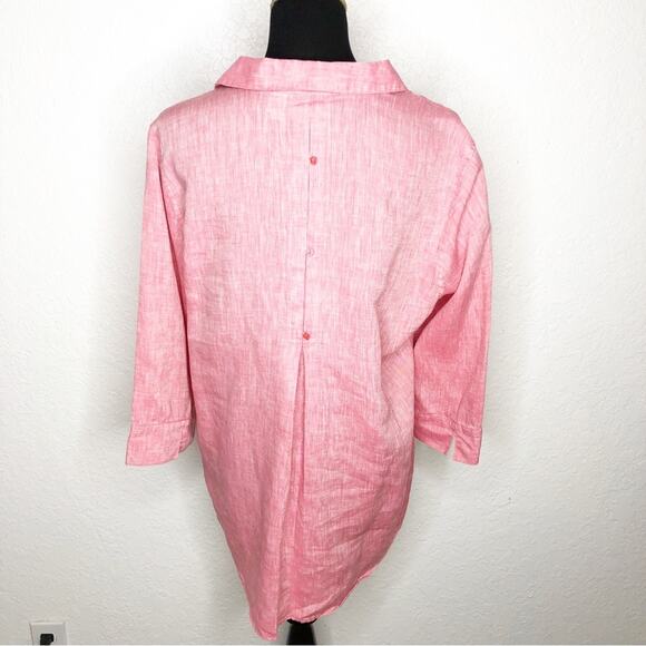 Chicos pink red linen button down top size 2 or Medium lagenlook - Picture 16 of 16